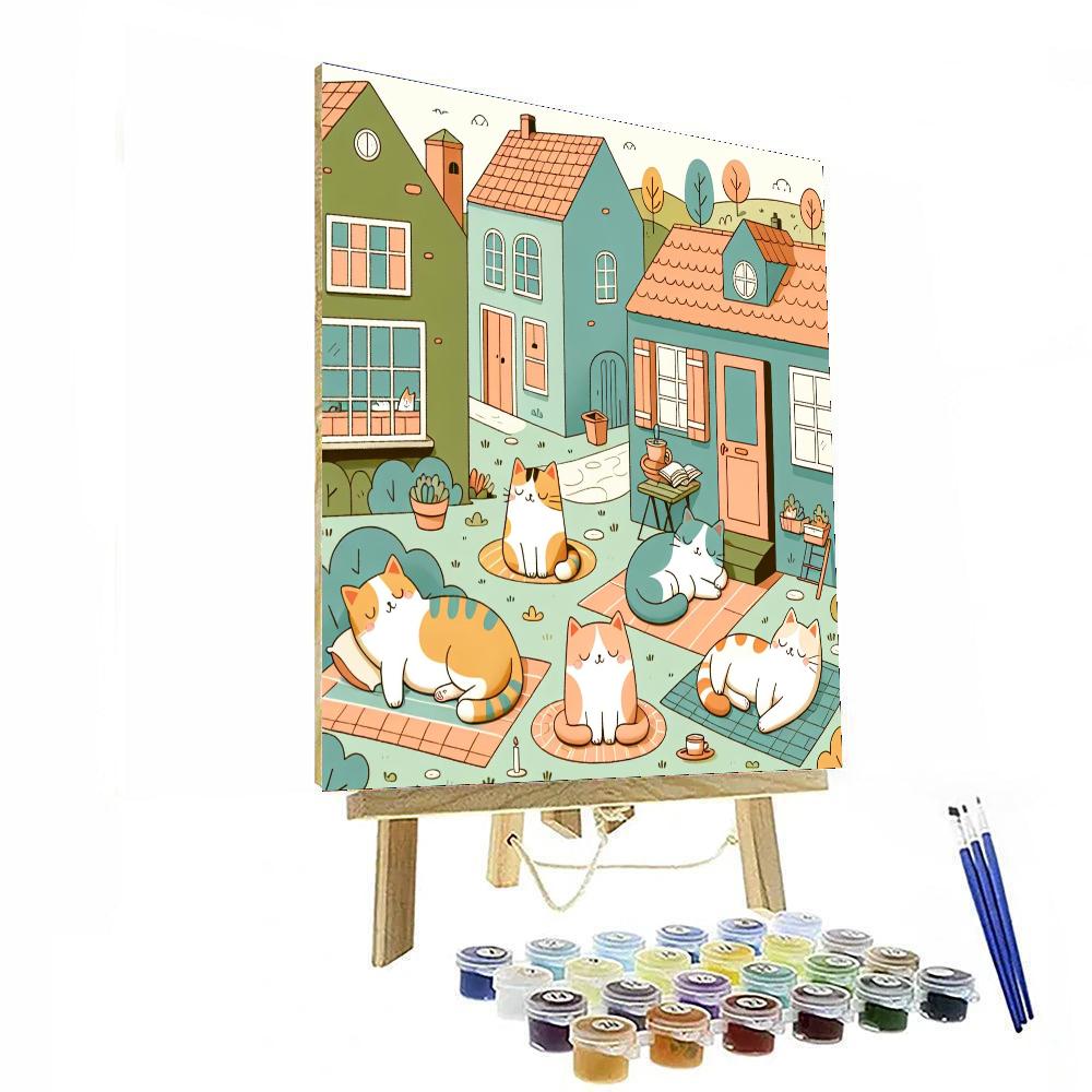 Charming Catnap Village Paint By Numbers Art