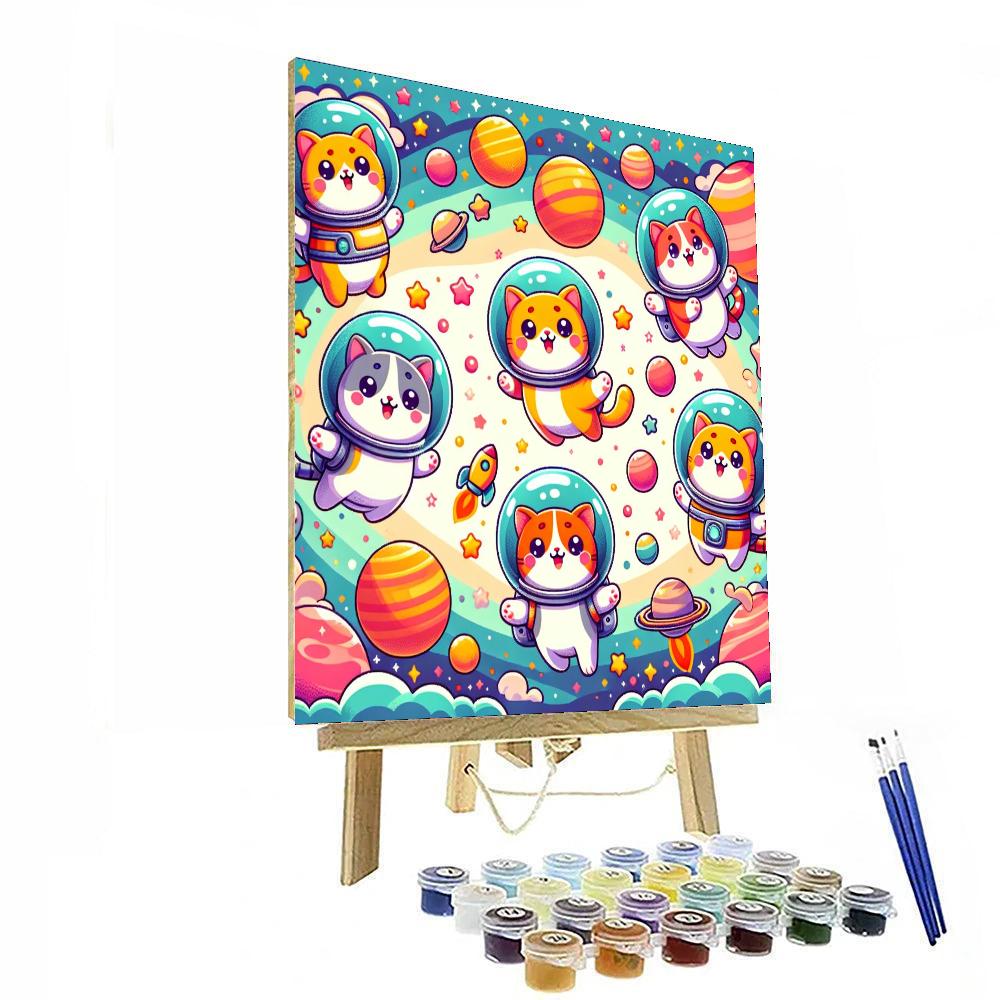 Giggling Space Cats Paint By Numbers Art