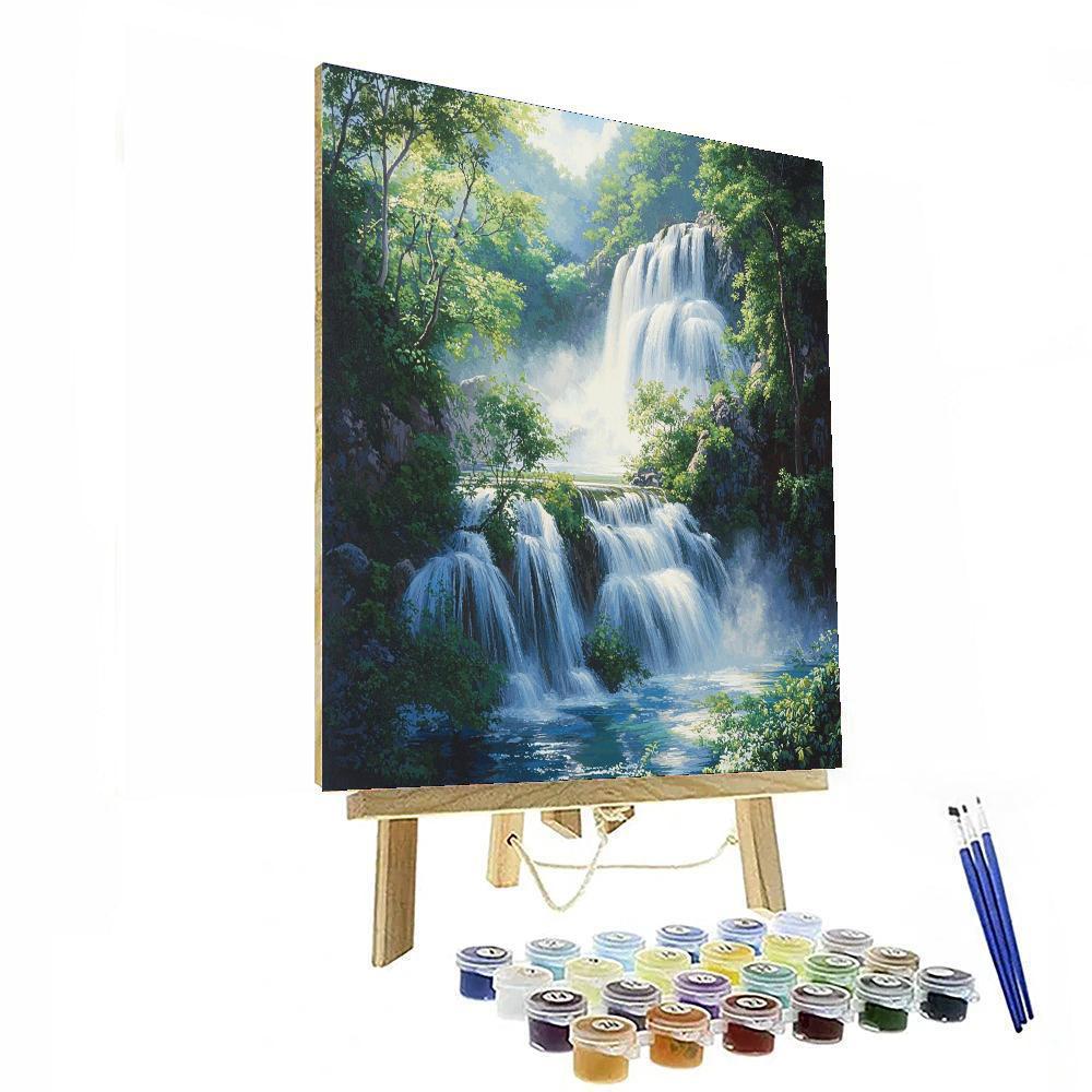Hiroshige Inspired Shimmering Waterfalls  Painting By Numbers Kit