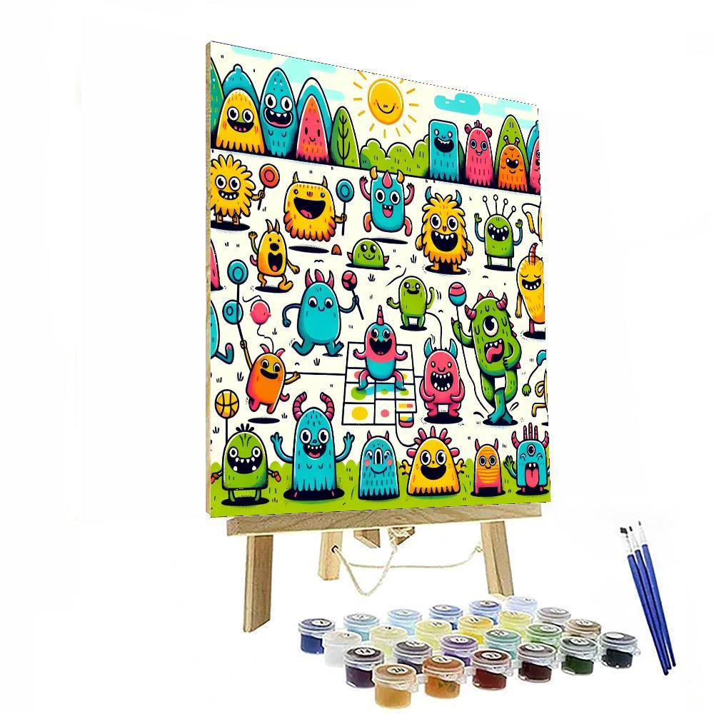 Silly Monsters Playing Games Painting By Numbers Kit