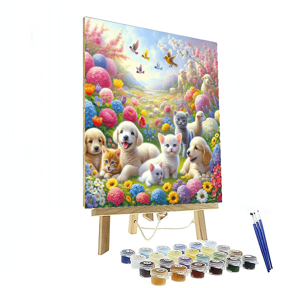Sweet Baby Animals In Bloom Paint By Number