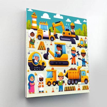 Colorful Construction Crew DIY Paint By Numbers
