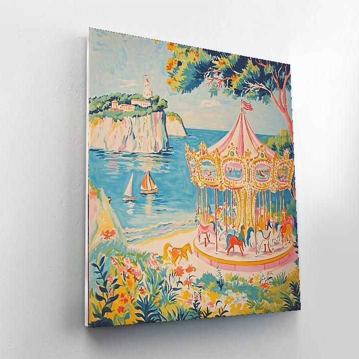 Raoul Dufy Inspired Whimsical Seaside Carousel  Number Painting