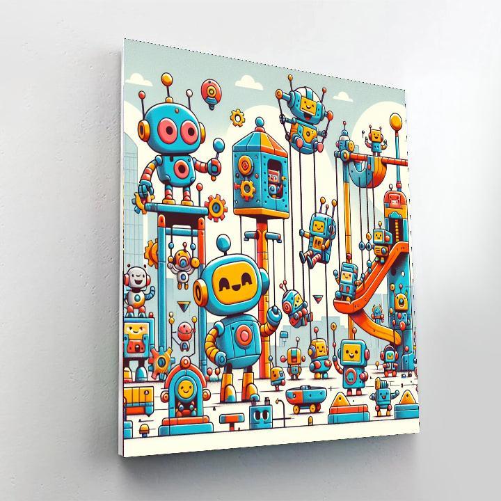 Whimsical Robot Playground Number Painting