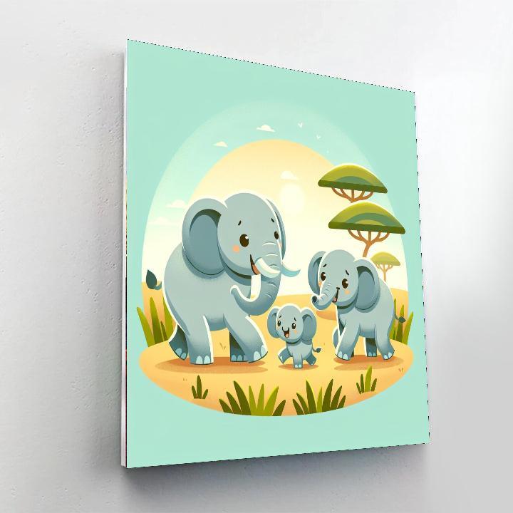 Happy Elephant Family Paint By Color