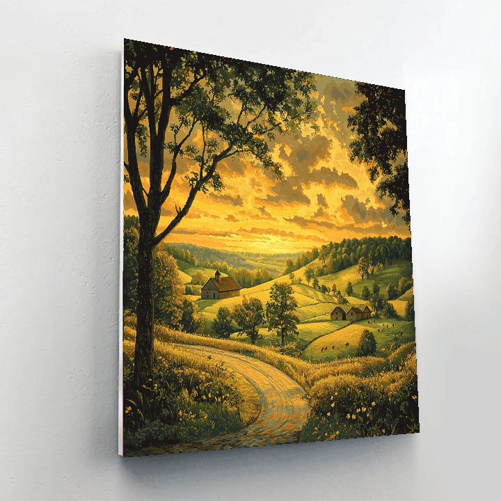 Wood Inspired Golden Hour On The Farm  Painting By Numbers Kit