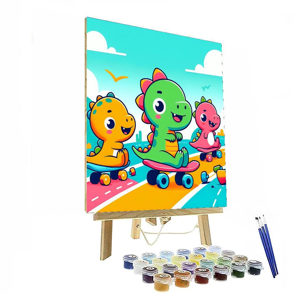 Dinosaurs On Wheels Painting Number Kit