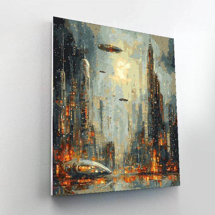 Pieter Bruegel Inspired Futuristic Metropolis Glimmer  Number Painting