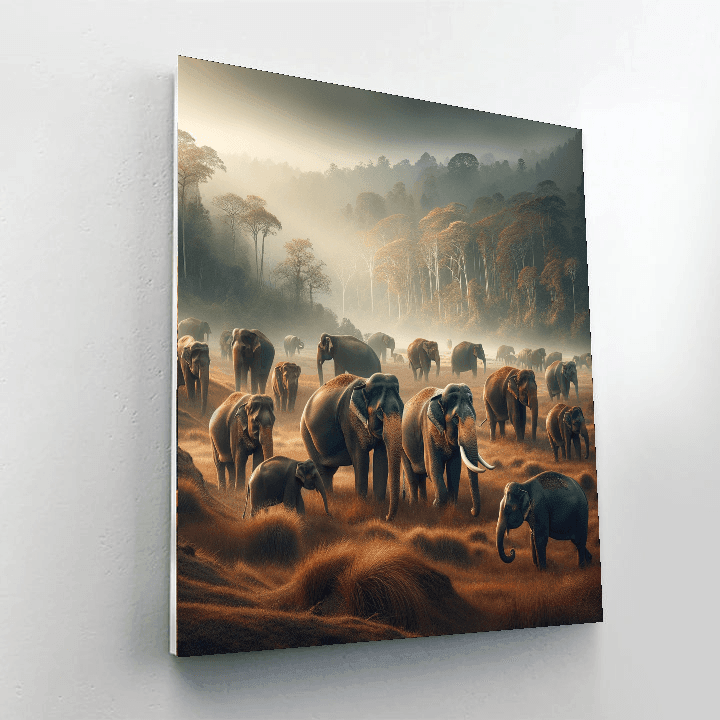 Elephant's Graceful Journey Number Painting