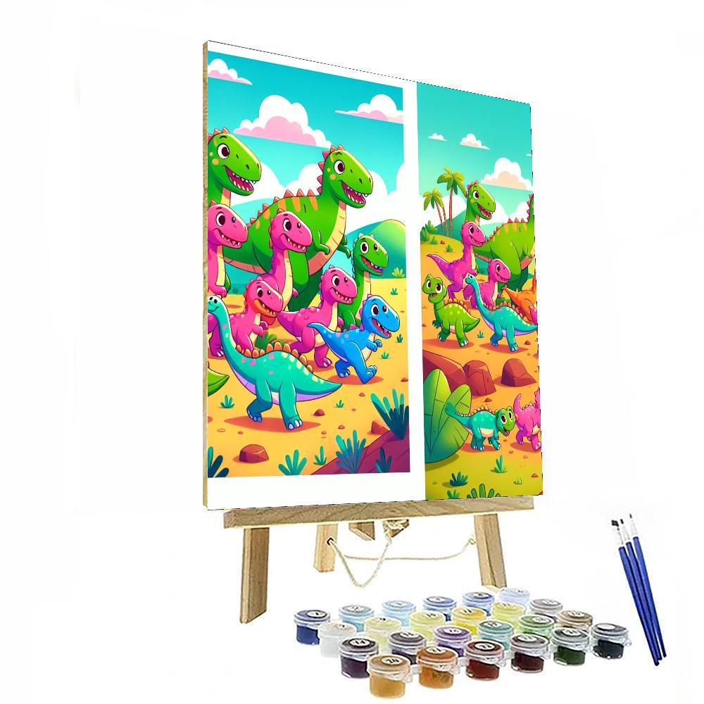Happy Dinosaur Parade Paint By Numbers Art