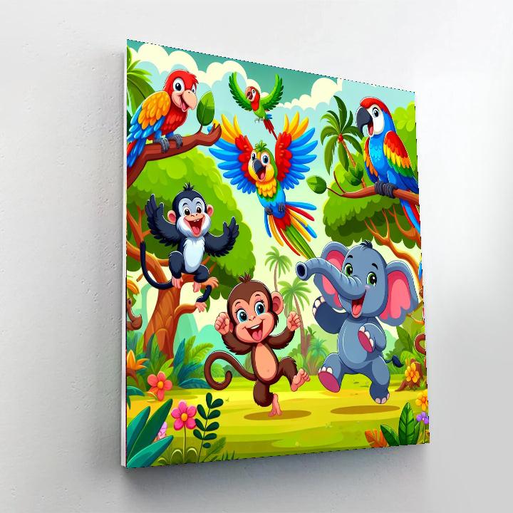 Cheerful Jungle Party Paint By Numbers Art