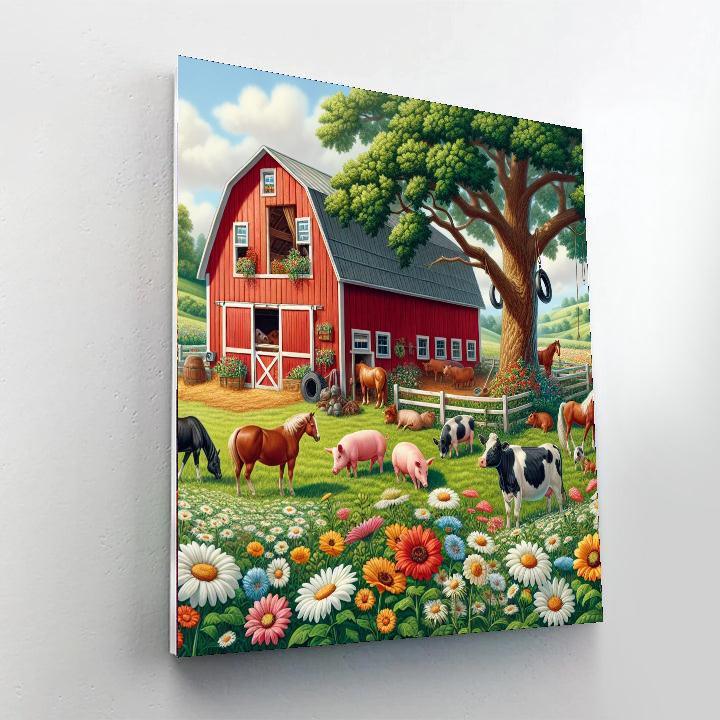 Colorful Farmyard Scene Number Painting