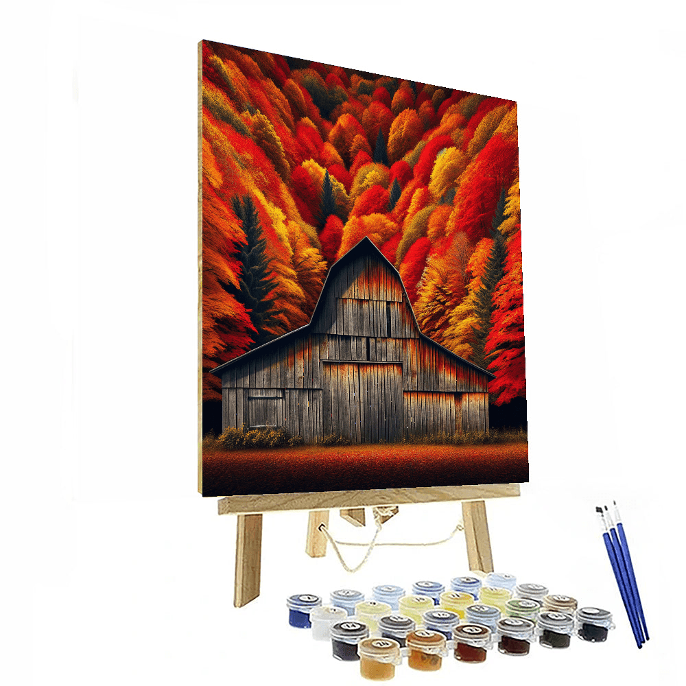 Rustic Barn Amidst Autumn Blaze - DIY Painting By Numbers Kit