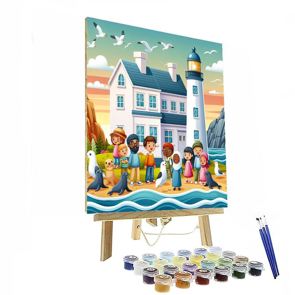 Lively Lighthouse Cove Paint By Numbers Art