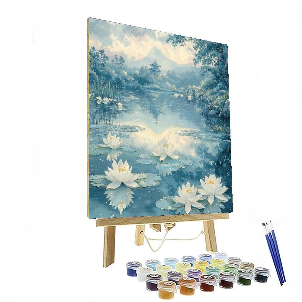 Utagawa Hiroshige Inspired Dancing Water Lilies  Number Painting