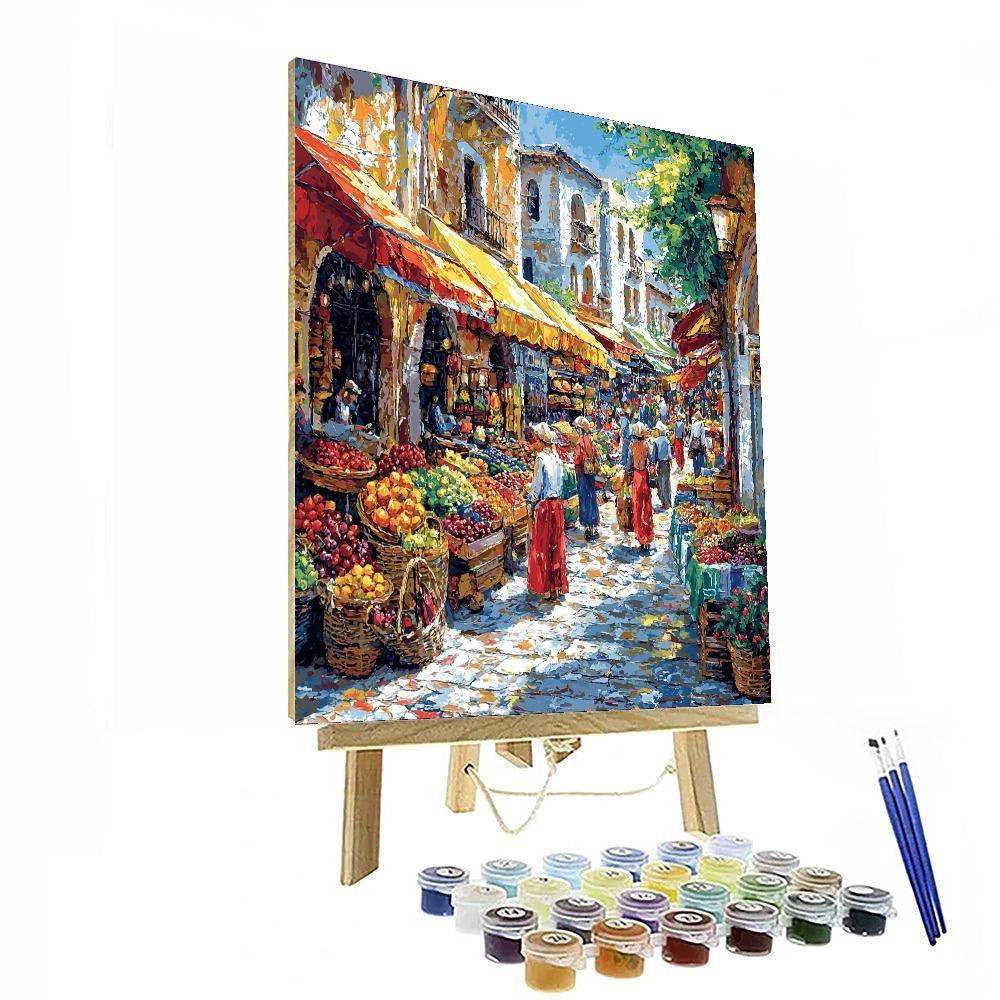Traditional Market Art Style Inspired Vivid Market Day  Paint By Numbers Kits