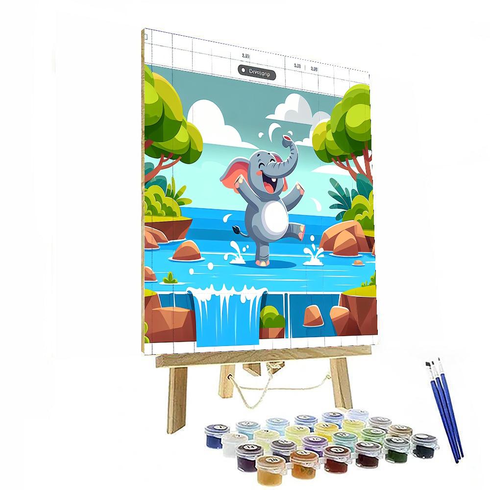 Elephant's Grand Waterfall Splash Numbered Painting Kits