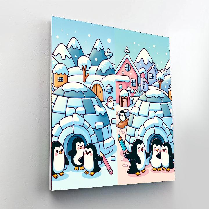 Frosty Penguin Village Paint By Numbers Art