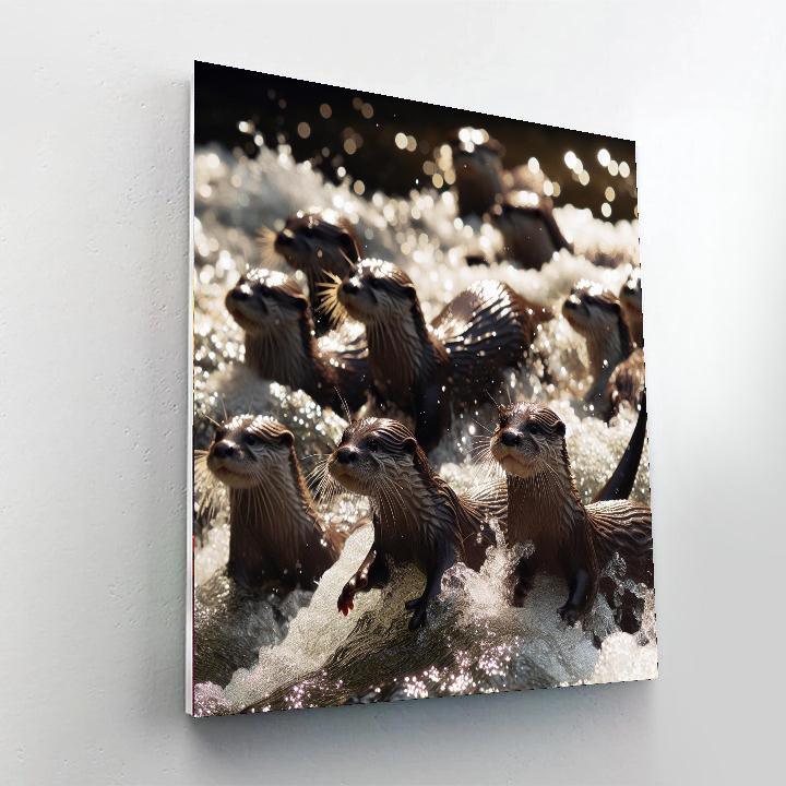 Playful Otters In River Adventure Painting By Numbers Kit