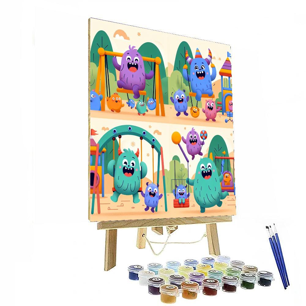 Friendly Monsters At Play Paint By Numbers Art