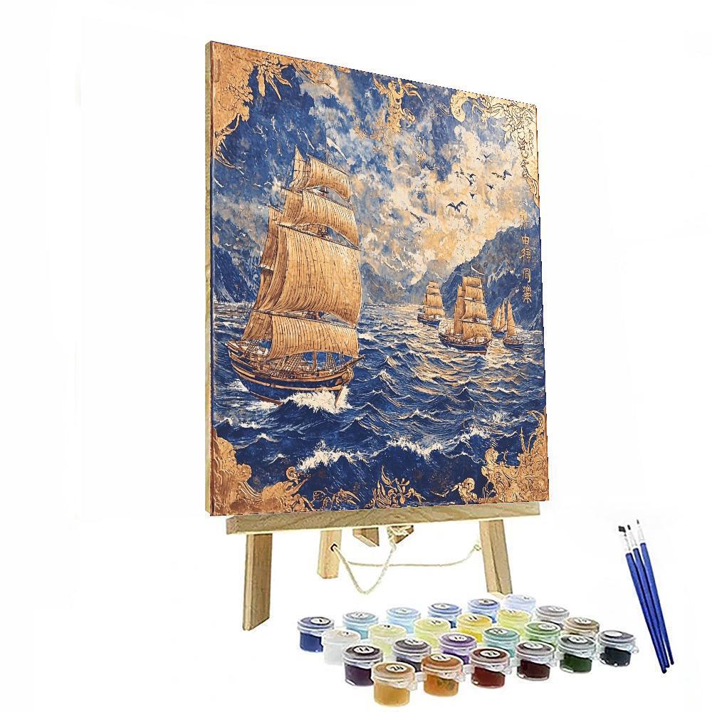 Katsushika Hokusai Inspired Ancient Maritime Tales  Number Painting