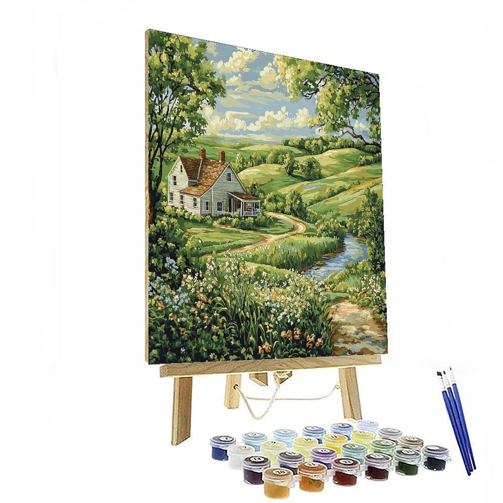 Wood Inspired Charming Farmhouse View  Number Painting