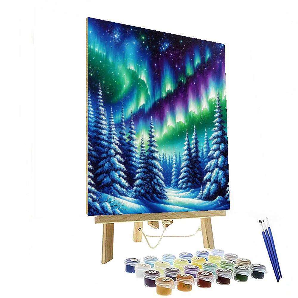 Aurora Borealis Over Snowy Pines Number Painting