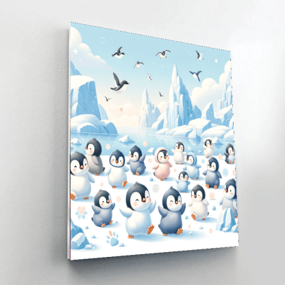 Cute Baby Penguins On Ice Numbered Painting Kits