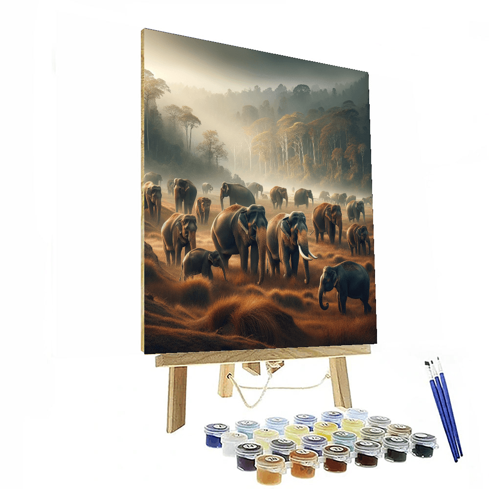 Elephant's Graceful Journey Number Painting