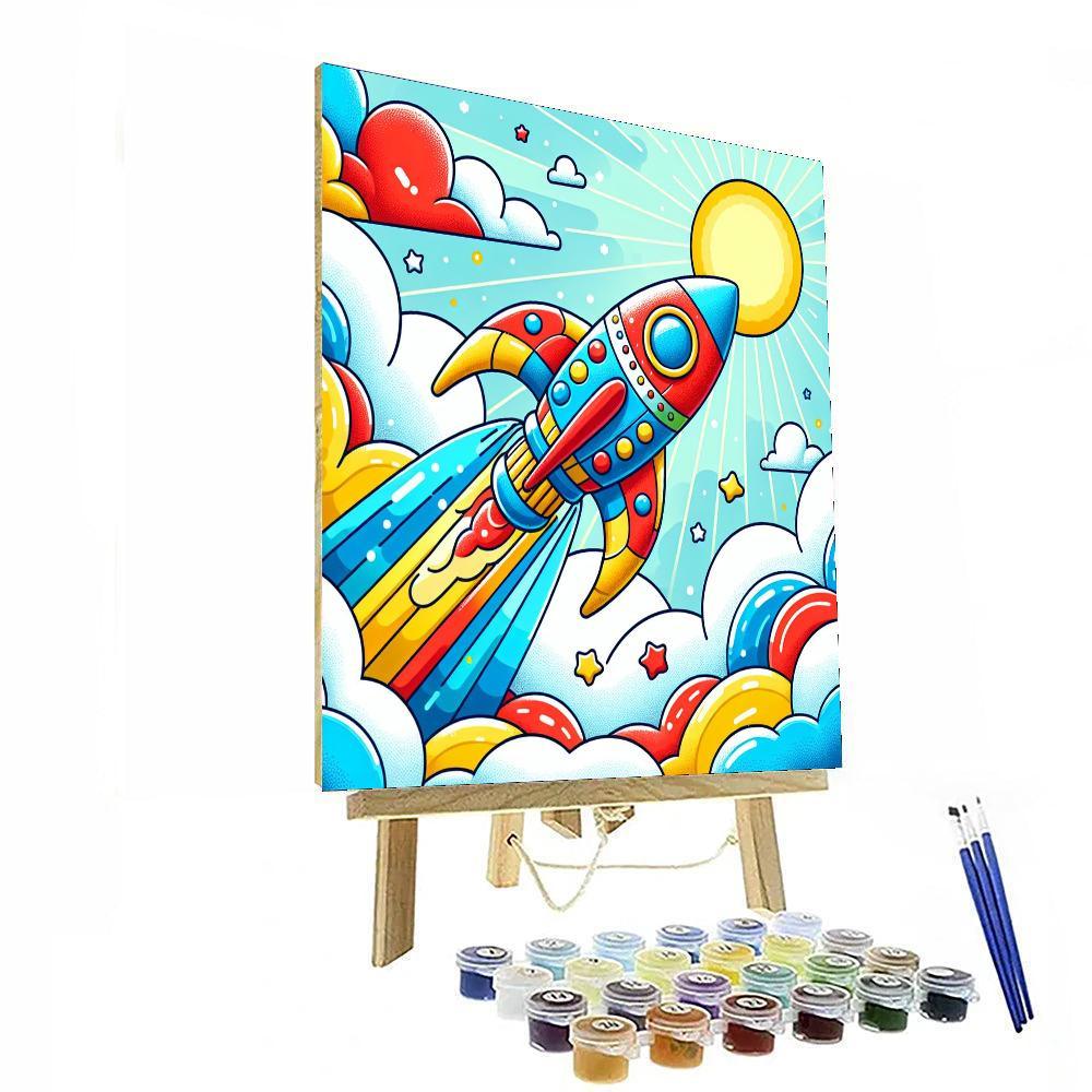 Rainbow Rocket Adventure Paint By Numbers Art