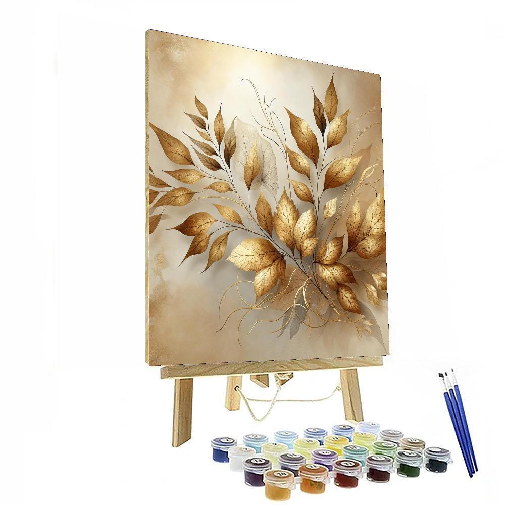Elegant Golden Leaves Numbered Painting Kits