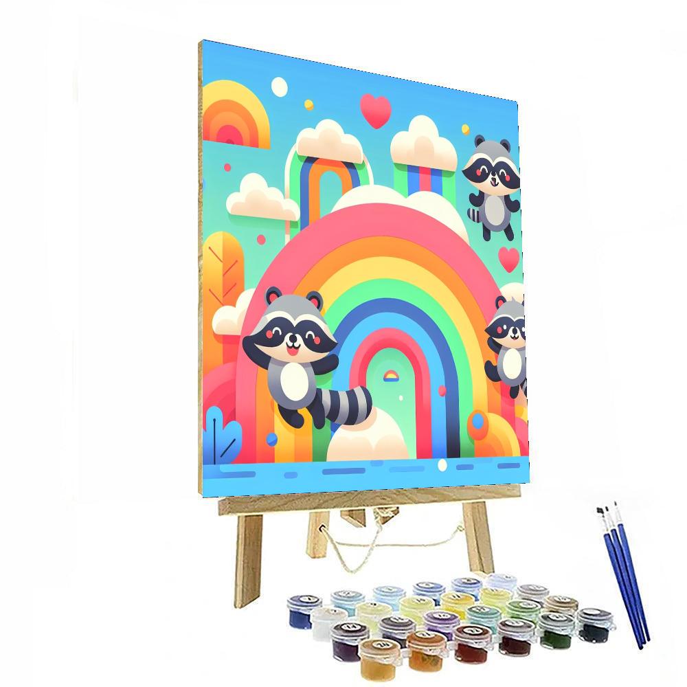 Rainbow Raccoon Revelry Numbered Painting Kits