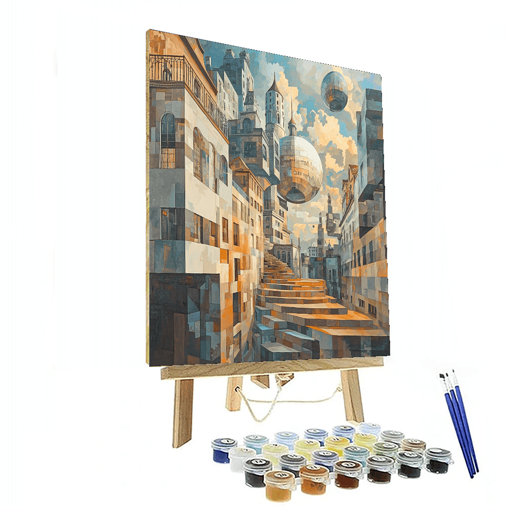 René Magritte Inspired Dreamscape Metropolis - DIY Painting By Numbers Kit