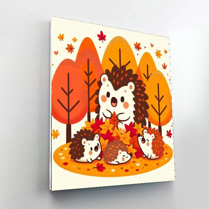 Happy Hedgehogs In Autumn Painting Number Kit