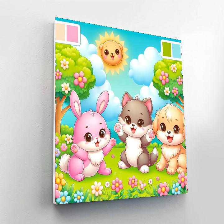 Animal Friends At Play Paint By Numbers Art