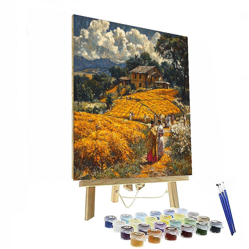 Nandalal Bose Inspired Saffron Harvest Serenade  Painting Number Kit