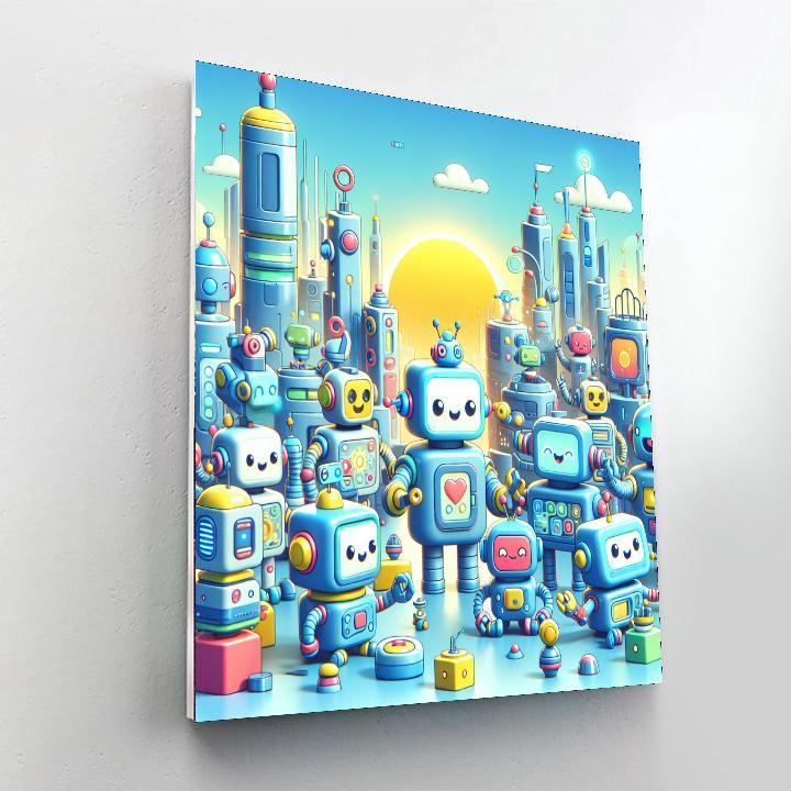 Friendly Robots In Action Painting Number Kit