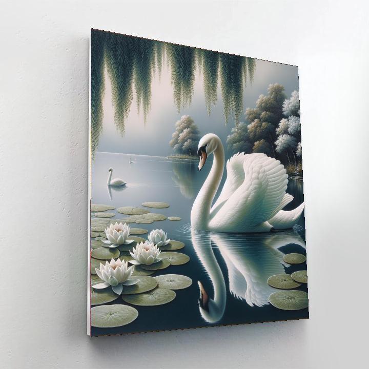 Elegant Swan Lake Reflection Painting Number Kit