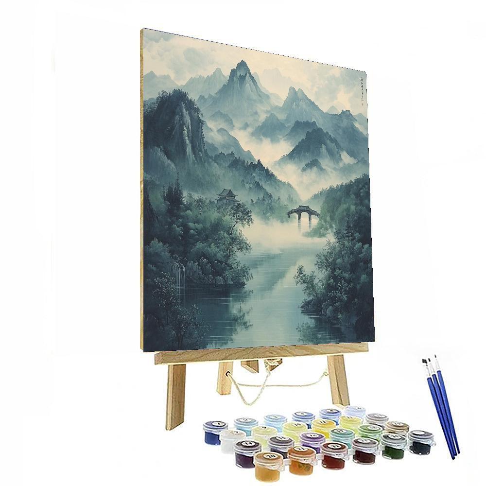 Zhao Mengfu Inspired Serene Mountain Mist  Numbered Painting Kits