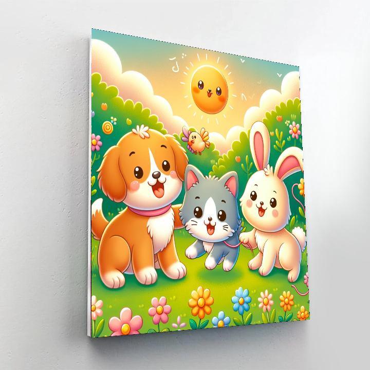 Playful Pets Day Paint By Numbers Art