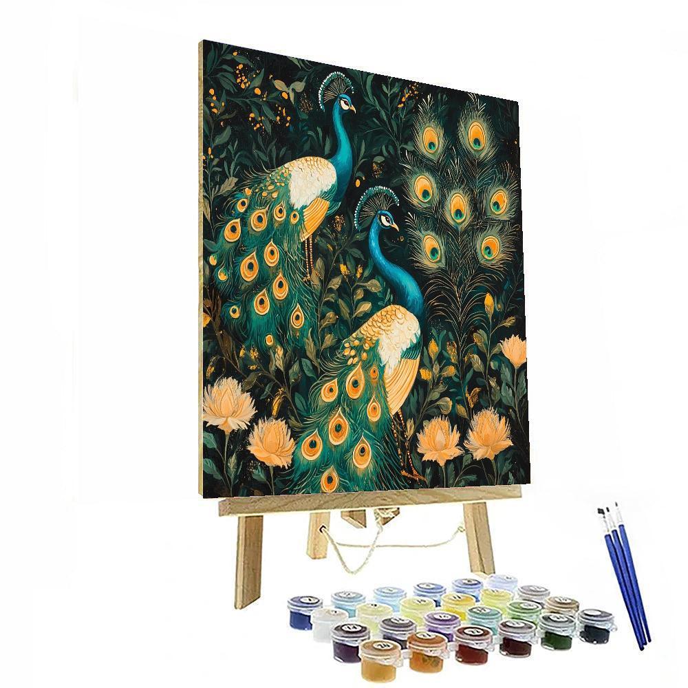 Nandalal Bose Inspired Ethereal Peafowl Harmony  Painting Number Kit