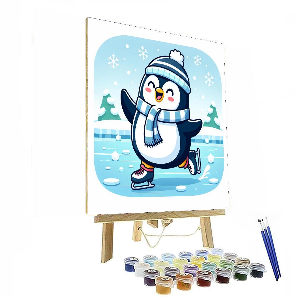 Ice Skating Penguin Number Painting
