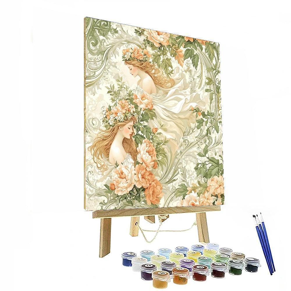 Alphonse Mucha Inspired Ethereal Garden Wall Art  Paint By Color
