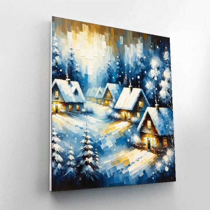 Winter Village In Snow Painting By Numbers Kit