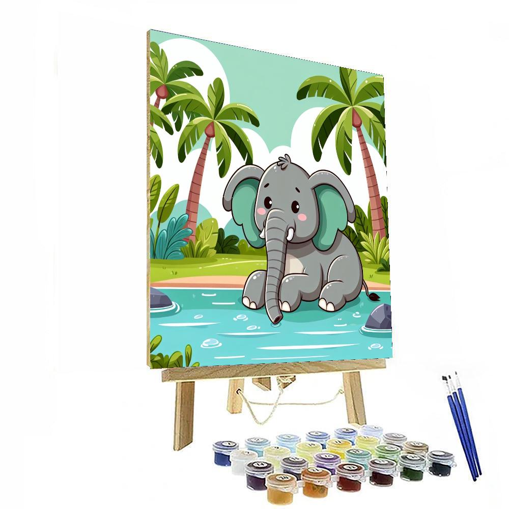 Elephant's Emerald Oasis Number Painting