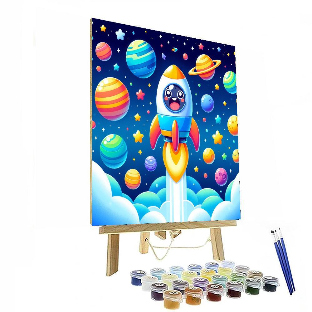 Joyful Outer Space Rocket Painting By Numbers Kit