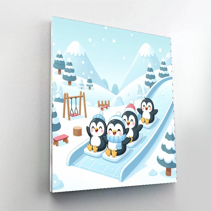 Penguin Ice Slide Paint By Numbers Art