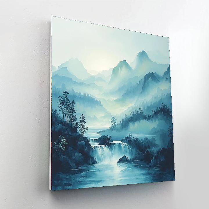 Zhao Mengfu Inspired Cascading Waters Of Serenity  Paint By Color