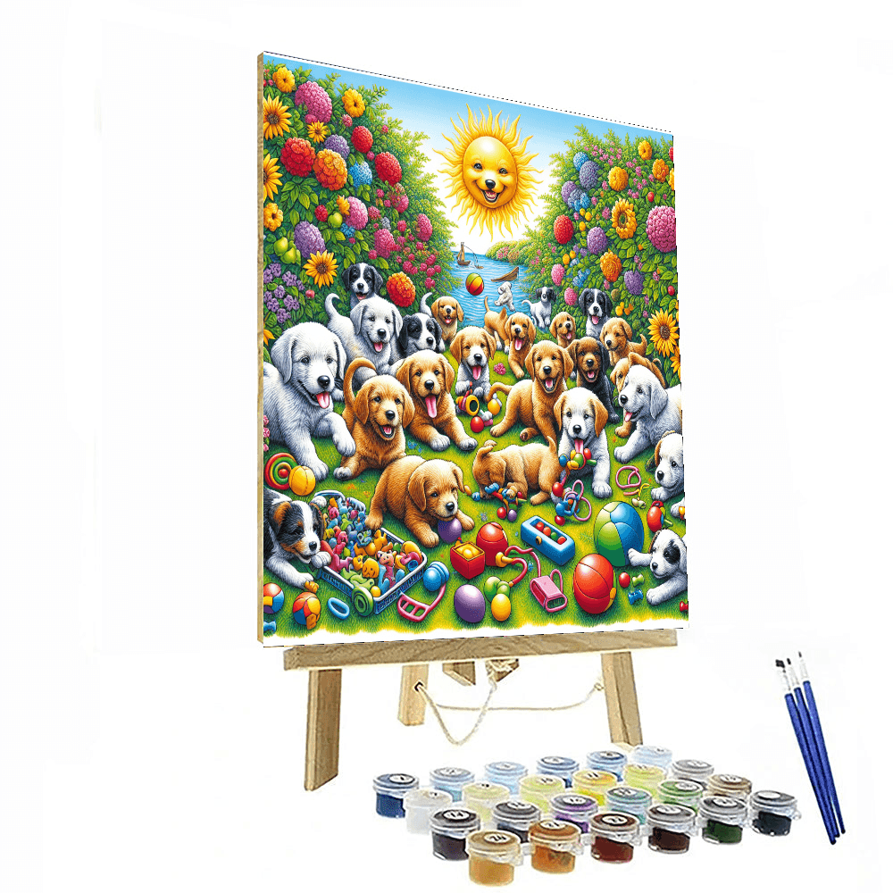 Playful Puppy Mischief Number Painting