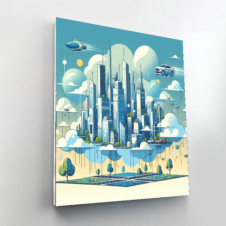 Futuristic Sky City Paint By Number